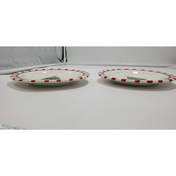 Pier 1 Hand Painted Ironstone Christmas Tree/Candy Cane Salad Plate (Set of 2) - Picture 3 of 5